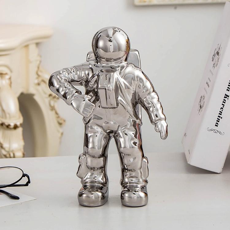 V562-C3092706310DBT-202503041610-00 Salute Astronaut Ceramic Vase - Tabletop Decor with Dried Flowers - Silver - Image 1