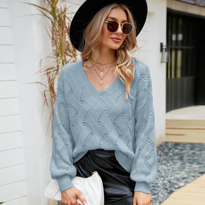 V562-C4098023060DBT-202505261945-00 V-Neck Sweater Women Autumn And Winter Loose Knitted Bottoming Shirt - Blue - Xl - Image 1