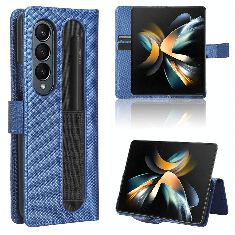 V562-C422116300ADE-202505221937-00 For Samsung Galaxy Z Fold4 5G Textured Leather Phone Case - Blue - Image 1