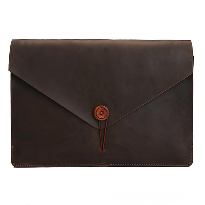 V562-C5600BL-202504022041-00 12 Genuine Leather Laptop / Tablet Bag - Universal Fit - Coffee - Image 1