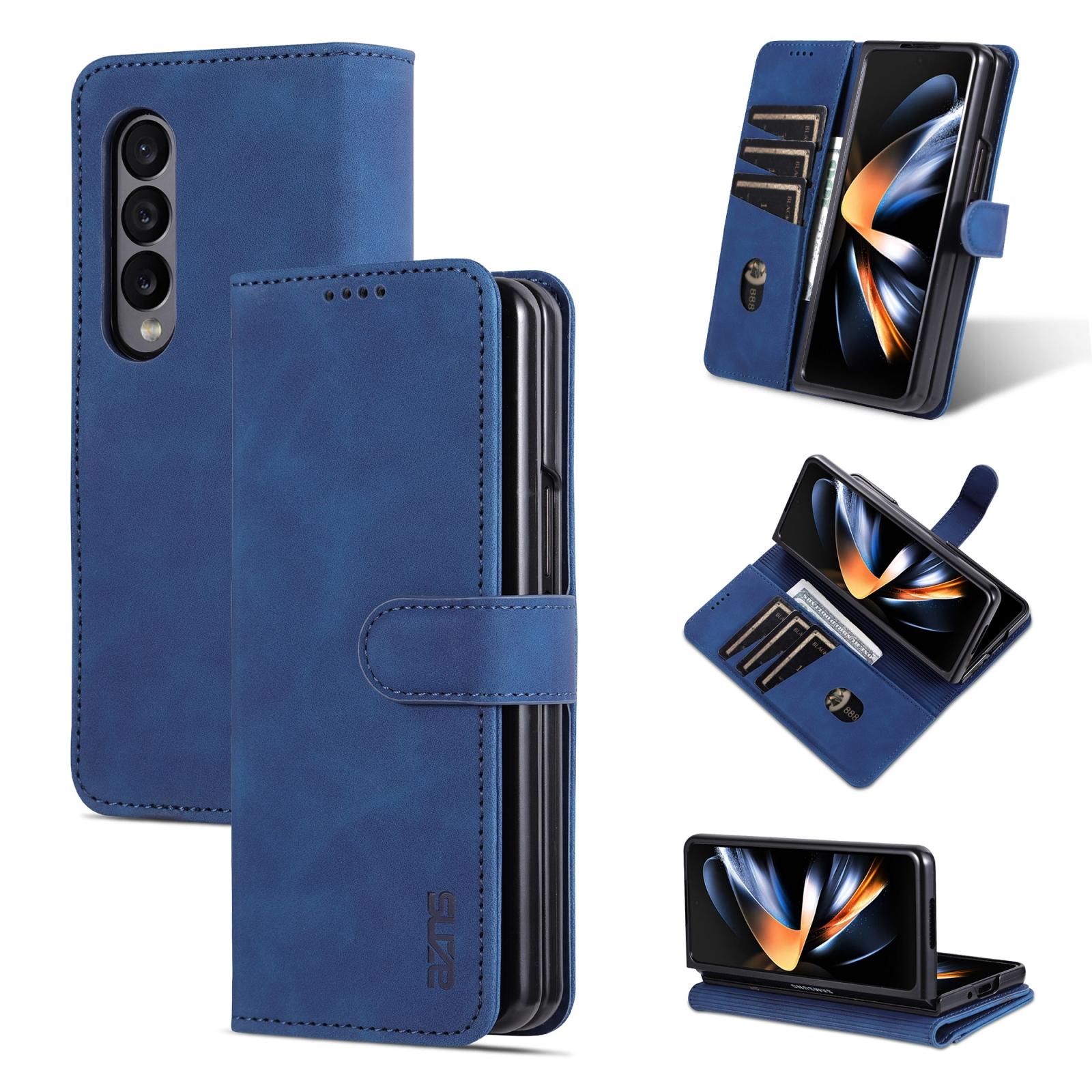 V562-C605186500ADE-202505221927-00 For Samsung Galaxy Z Fold4 5G Leather Phone Case - Smooth Calf Texture - Blue - Image 1