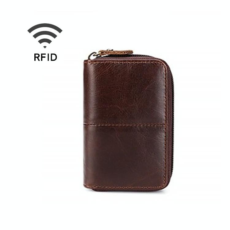 V562-C8710BCC-202502241425-00 Leather Rfid Zipper Card Holder with Change Pocket - Coffee - Image 1