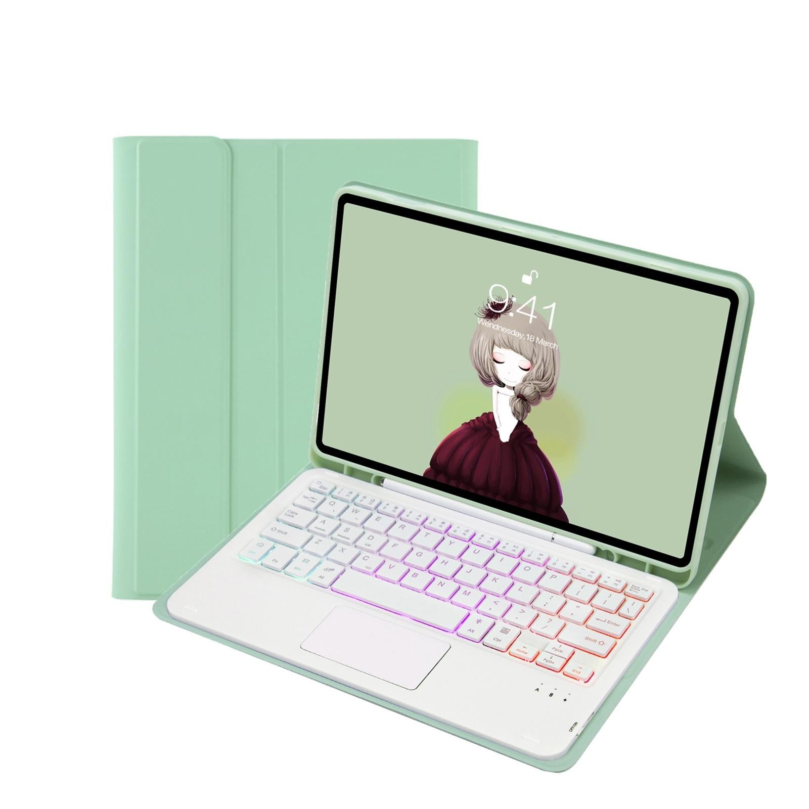 V562-D100610300ADE-202504291936-00 Bluetooth Keyboard Leather Case For Ipad 9.7 2018 & 2017 / Pro 9.7 / Air 2 With Touch Pad & Backlight - Mint Green - Image 1