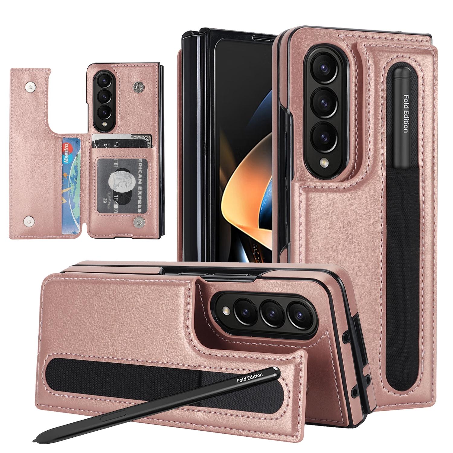 V562-D101307500ADE-202504292115-00 For Samsung Galaxy Z Fold4 5G Double Buckle Foldable Phone Case With Pen Slot - Rose Gold - Image 1