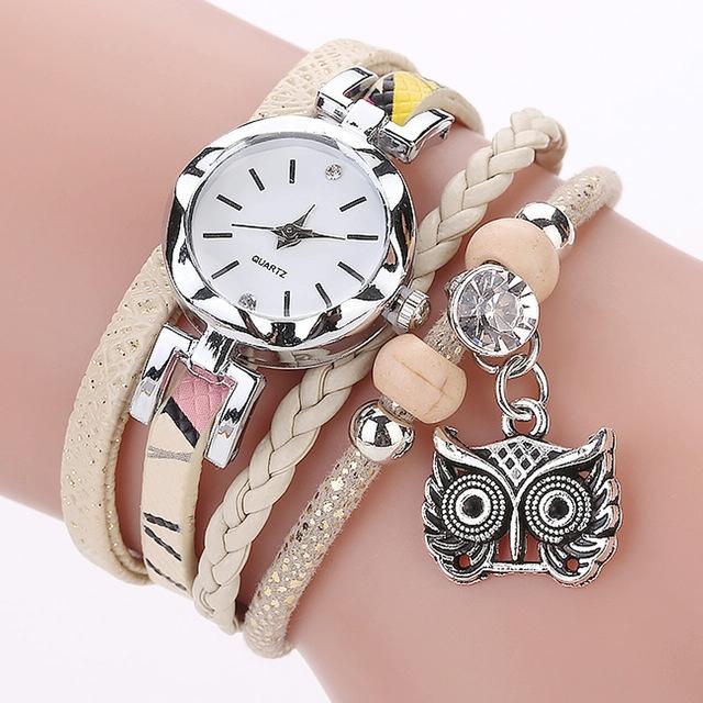 V562-D101371250DBT-202505271123-00 Owl Pendant Bracelet Watch for Women - Small Dial - Milk White - Image 1