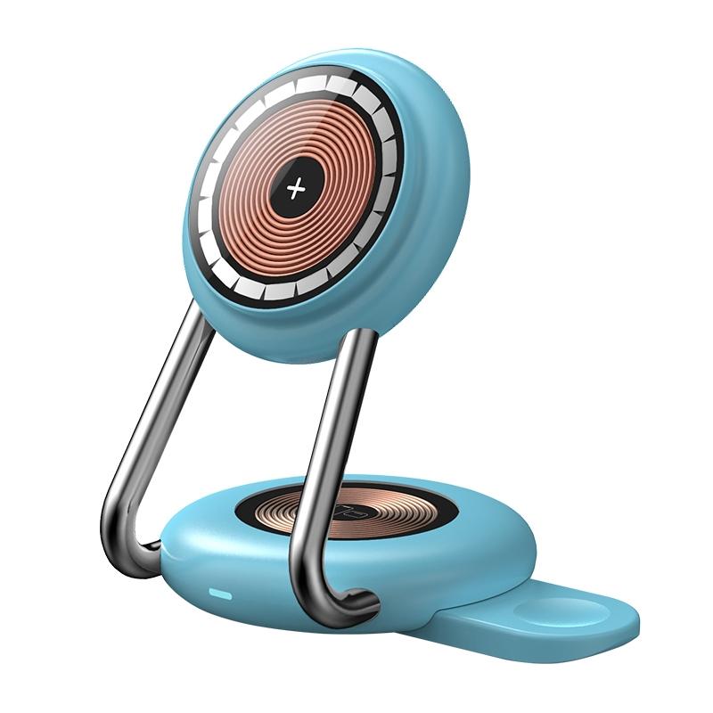 V562-D103833400ADE-202504211916-00 15W 3 In 1 Transparent Magnetic Wireless Charger - Blue - Image 1