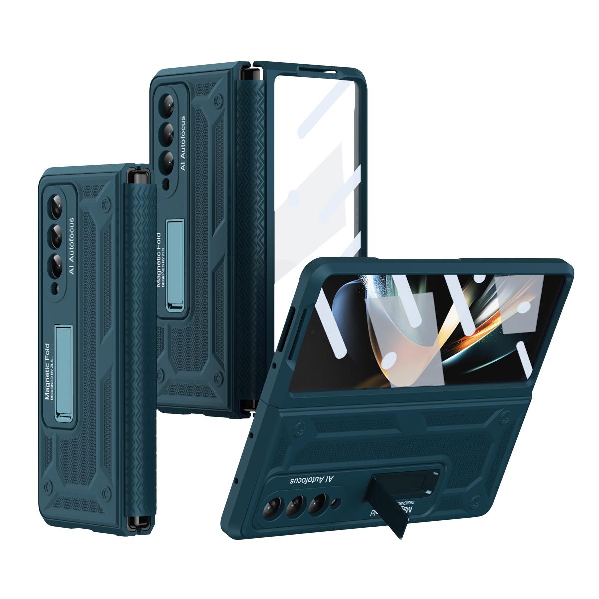 V562-D104353400ADE-202504292111-00 For Samsung Galaxy Z Fold4 5G Telescopic Hinge Foldable Phone Case With Stand - Green - Image 1