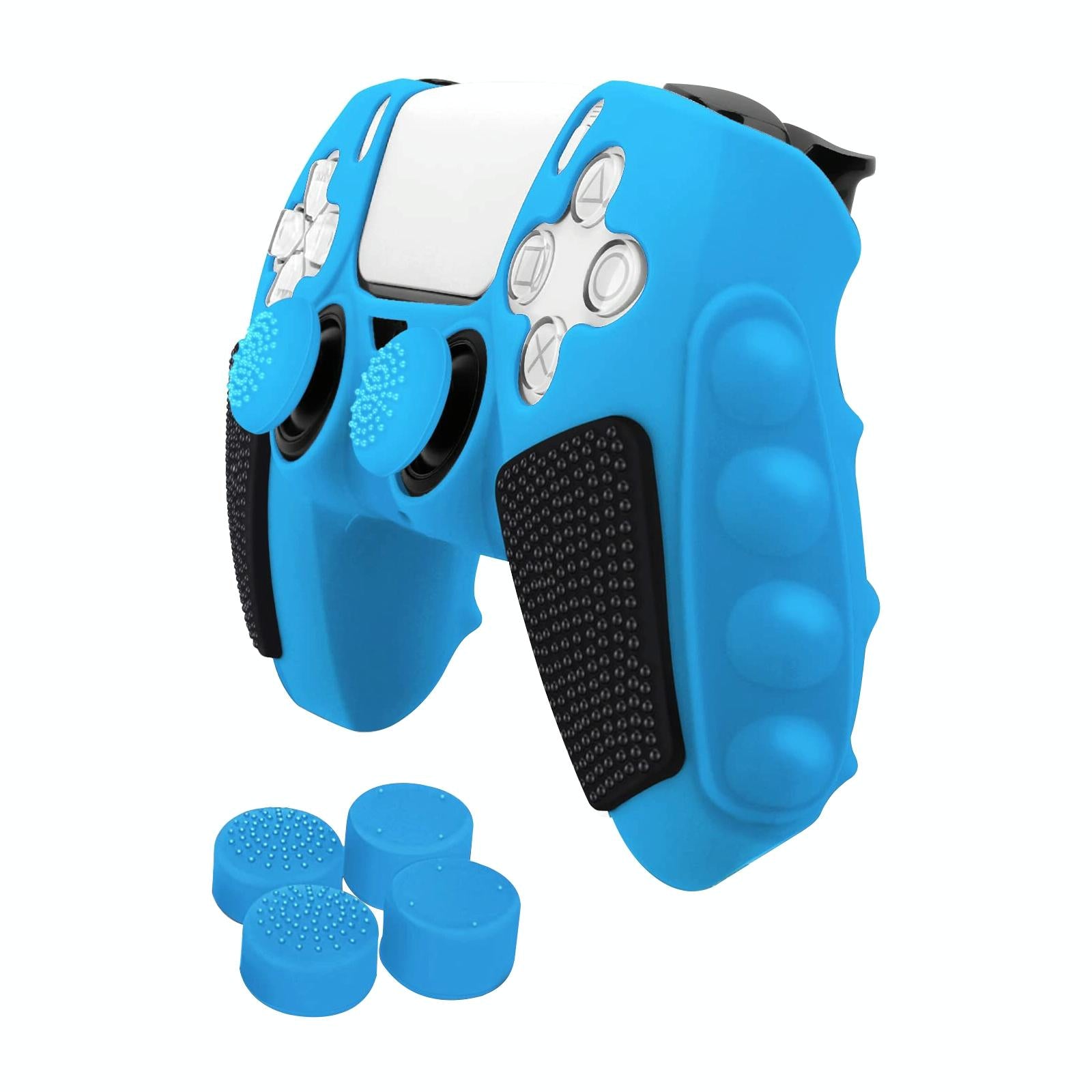 V562-D105627600ADE-202504182006-00 Silicone Gamepad Protective Case for Sony Ps5 with Splicing Design and Rocker Caps - Blue Black - Image 1
