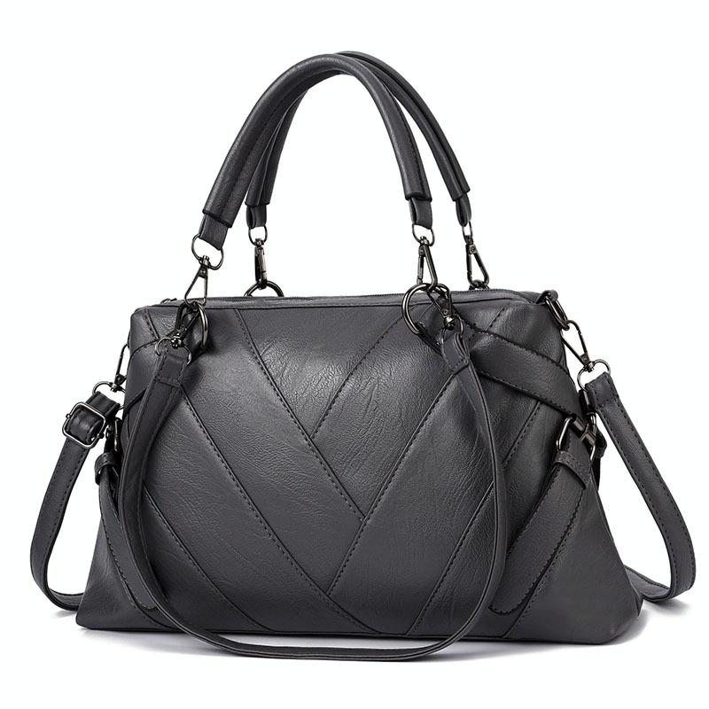 V562-D1065232060DBT-202503041345-00 Soft Leather Geometric Handbag - Colourblock - Dark Gray - Image 1