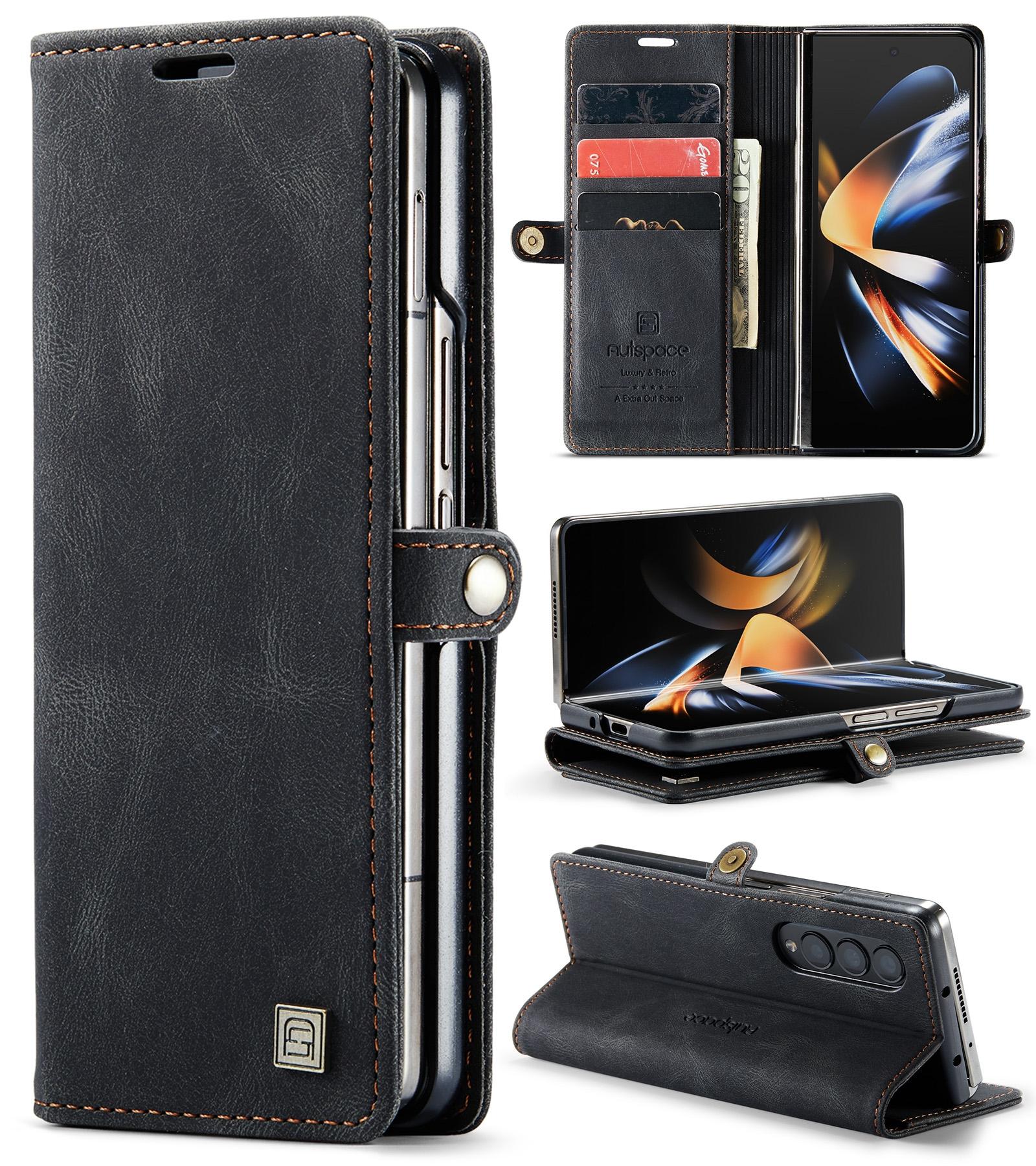 V562-D106928300ADE-202503211511-00 For Samsung Galaxy Z Fold4 5G Vintage Rfid Leather Phone Case - Black - Image 1