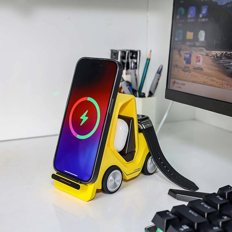 V562-D1093705060DBT-202504212000-00 15W 3 In 1 Forklift Wireless Charger With Led Light - Yellow - Image 1