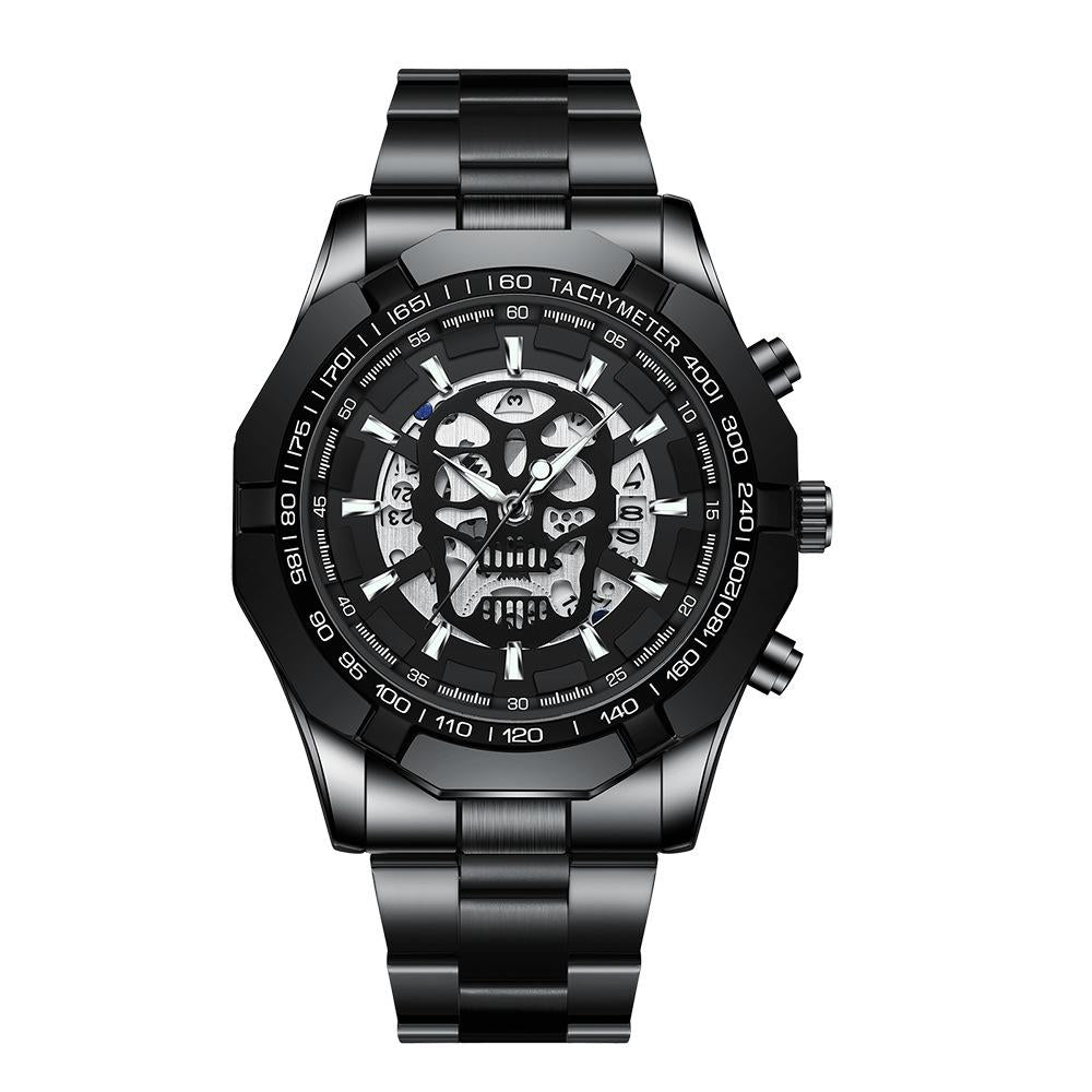 V562-D1097343060DBT-202504161905-00 Waterproof Luminous Skeleton Watch - 30m - Black Steel Black White Nail - Image 1