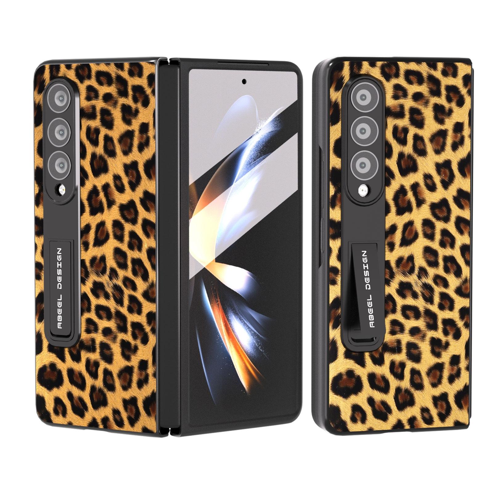 V562-D203907400ADE-202503211452-00 For Samsung Galaxy Z Fold4 5G Leopard Print Phone Case With Holder - Champagne Gold - Image 1