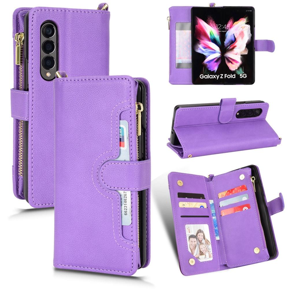 V562-D203995300ADE-202504292043-00 For Samsung Galaxy z Fold4 5G Zipper Leather Phone Case with Litchi Texture - Purple - Image 1