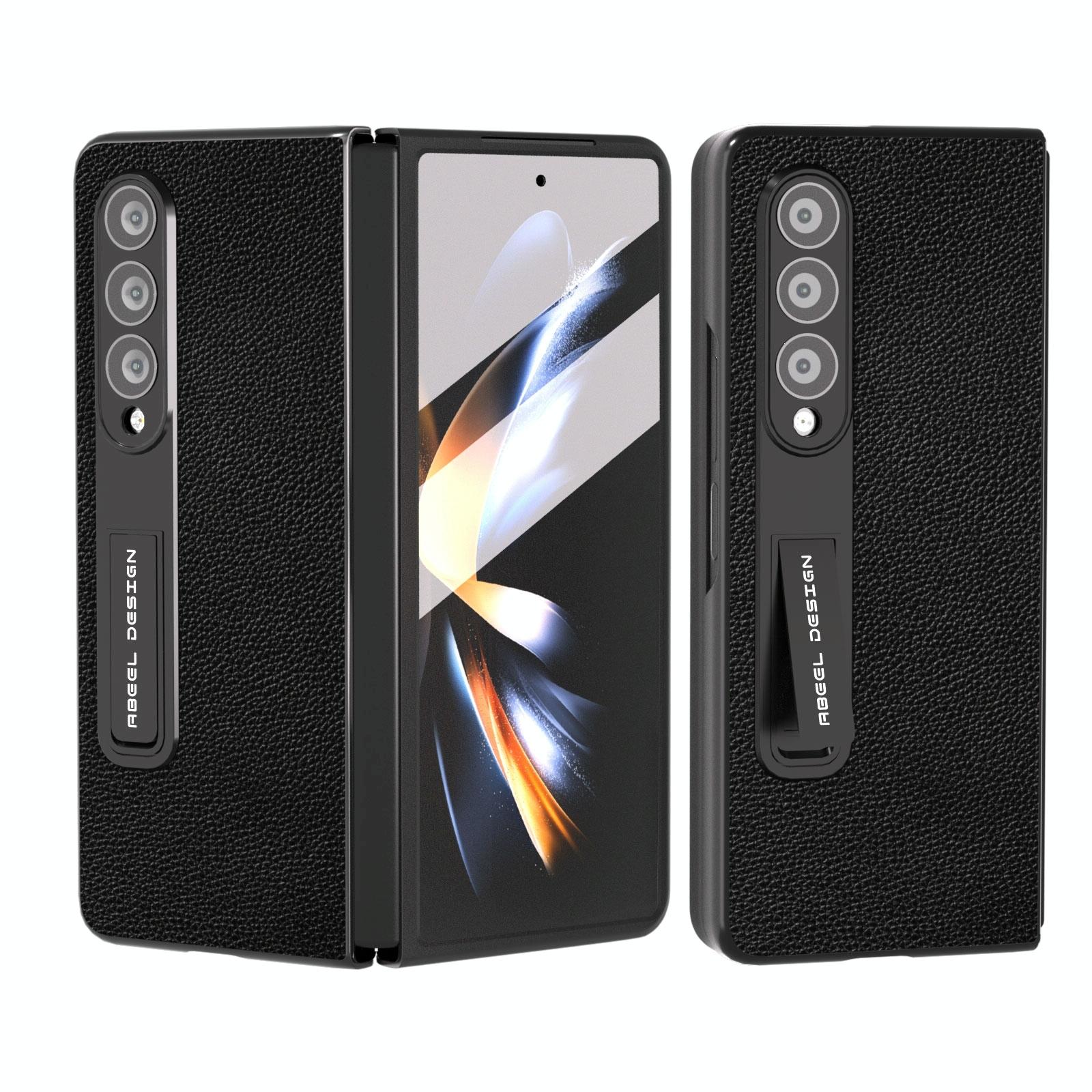 V562-D205907400ADE-202505221925-00 For Samsung Galaxy Z Fold4 5G Leather Phone Case With Holder - Black - Image 1