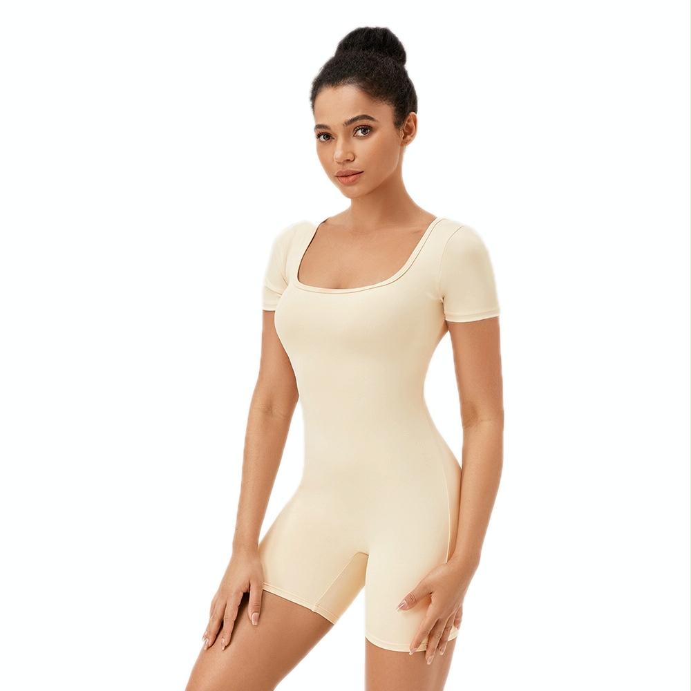 V562-D2081705060DBT-202503262016-00 Quick Drying Women Square Neck Yoga Jumpsuit - White Apricot - M - Image 1