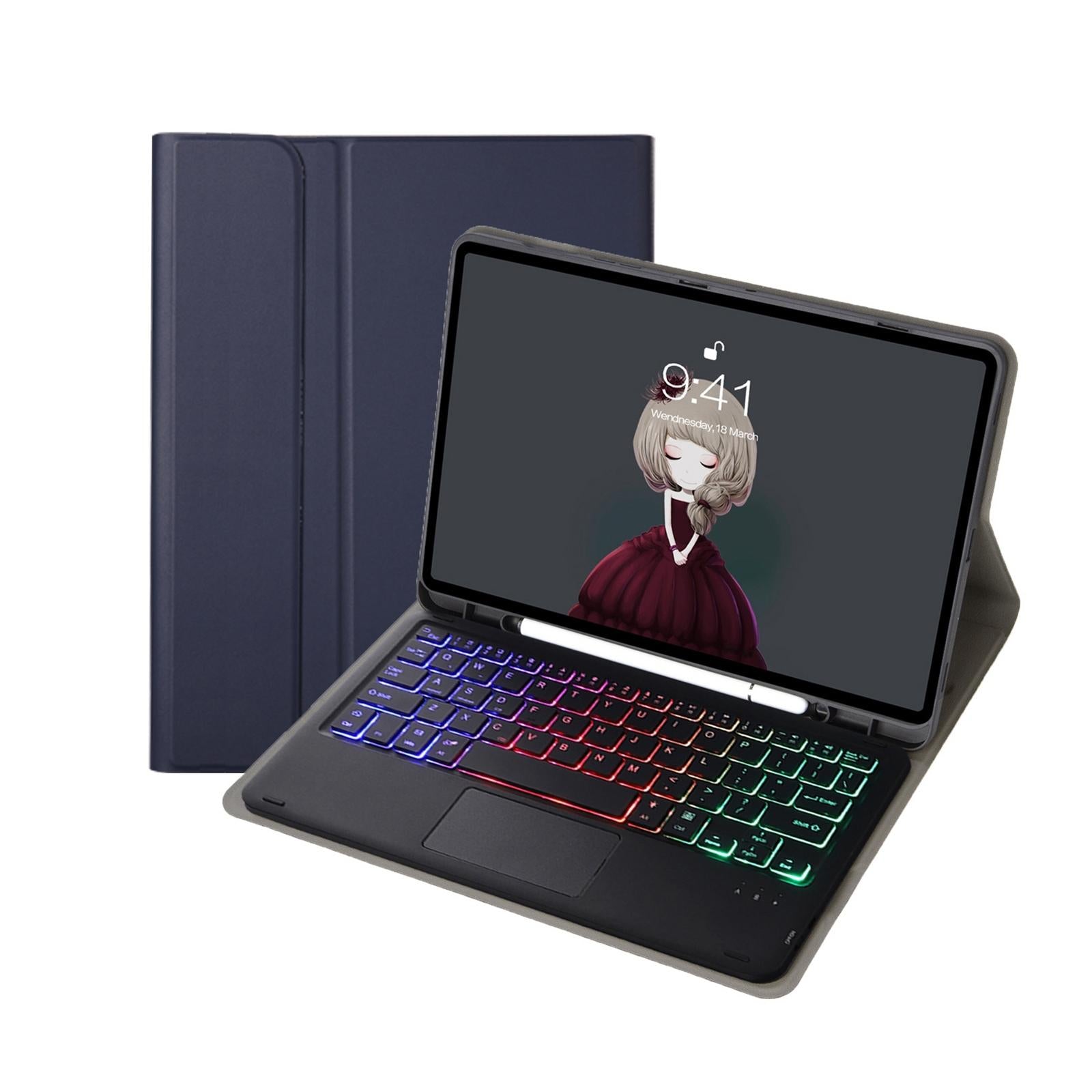 V562-D208510300ADE-202504291846-00 Bluetooth Keyboard Leather Tablet Case For Ipad 10.2 / 10.5 / Air 2019 With Touch Pad & Pen Slot - Blue - Image 1