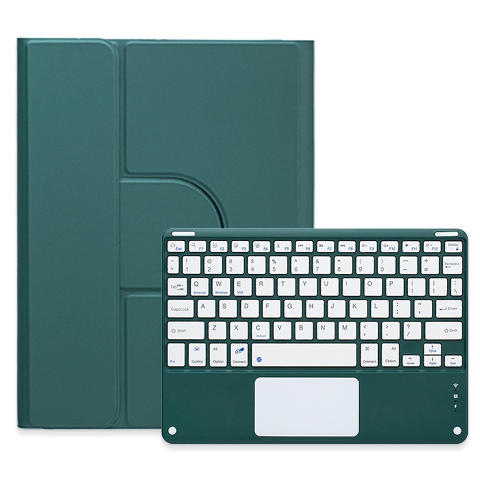 V562-D209430500ADE-202504291946-00 360 Degree Rotatable Bluetooth Keyboard Leather Case With Touchpad - Square Button - Dark Green - For Ipad Air 2022 / Ipad Pro 11 2021 - Image 1