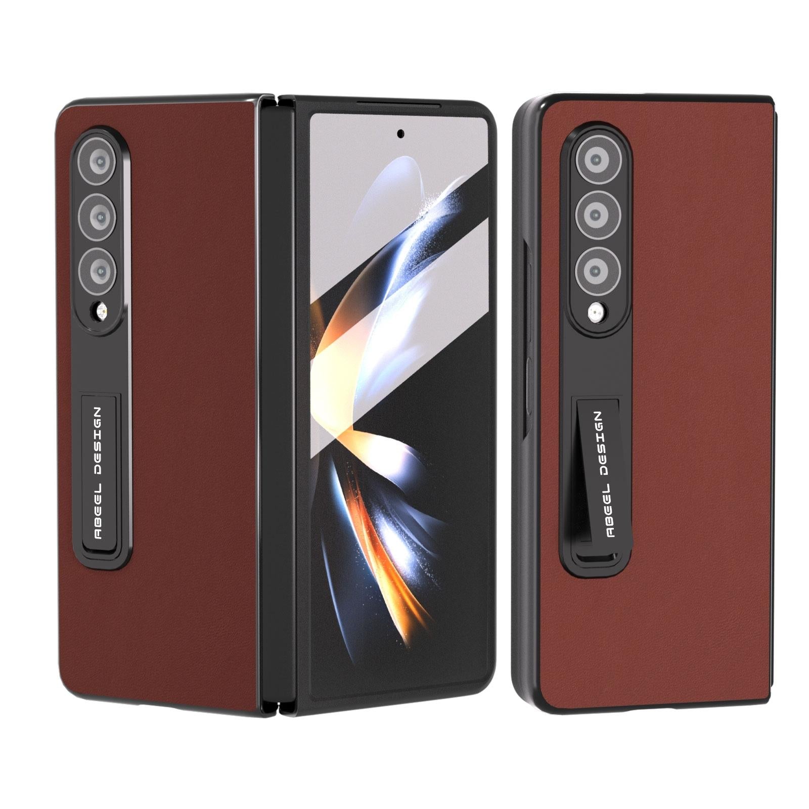 V562-D209907400ADE-202505221938-00 For Samsung Galaxy Z Fold4 5G Phone Case With Holder - Silky Soft Edge - Coffee - Image 1