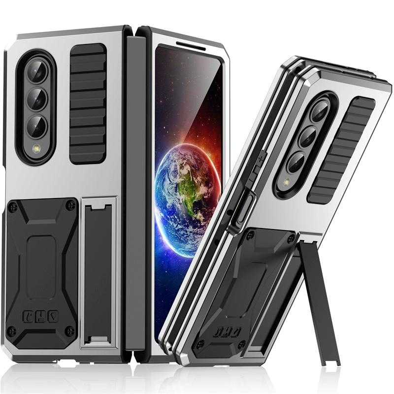 V562-D306063300ADE-202505291231-00 For Samsung Galaxy Z Fold4 5G Shockproof Metal Case With Holder - Silver - Image 1