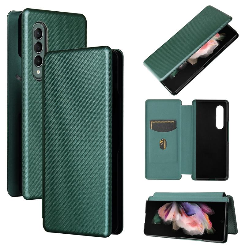 V562-D404995300ADE-202505291330-00 For Samsung Galaxy Z Fold4 5G Carbon Fiber Flip Leather Case - Green - Image 1
