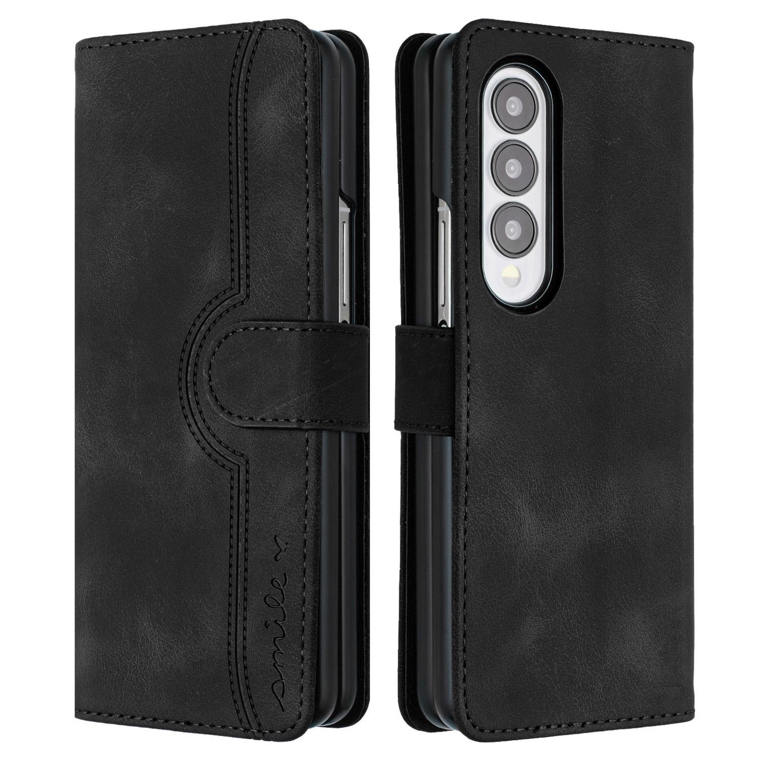 V562-D406926400ADE-202505221942-00 For Samsung Galaxy Z Fold4 5G Leather Phone Case With Heart Pattern - Black - Image 1