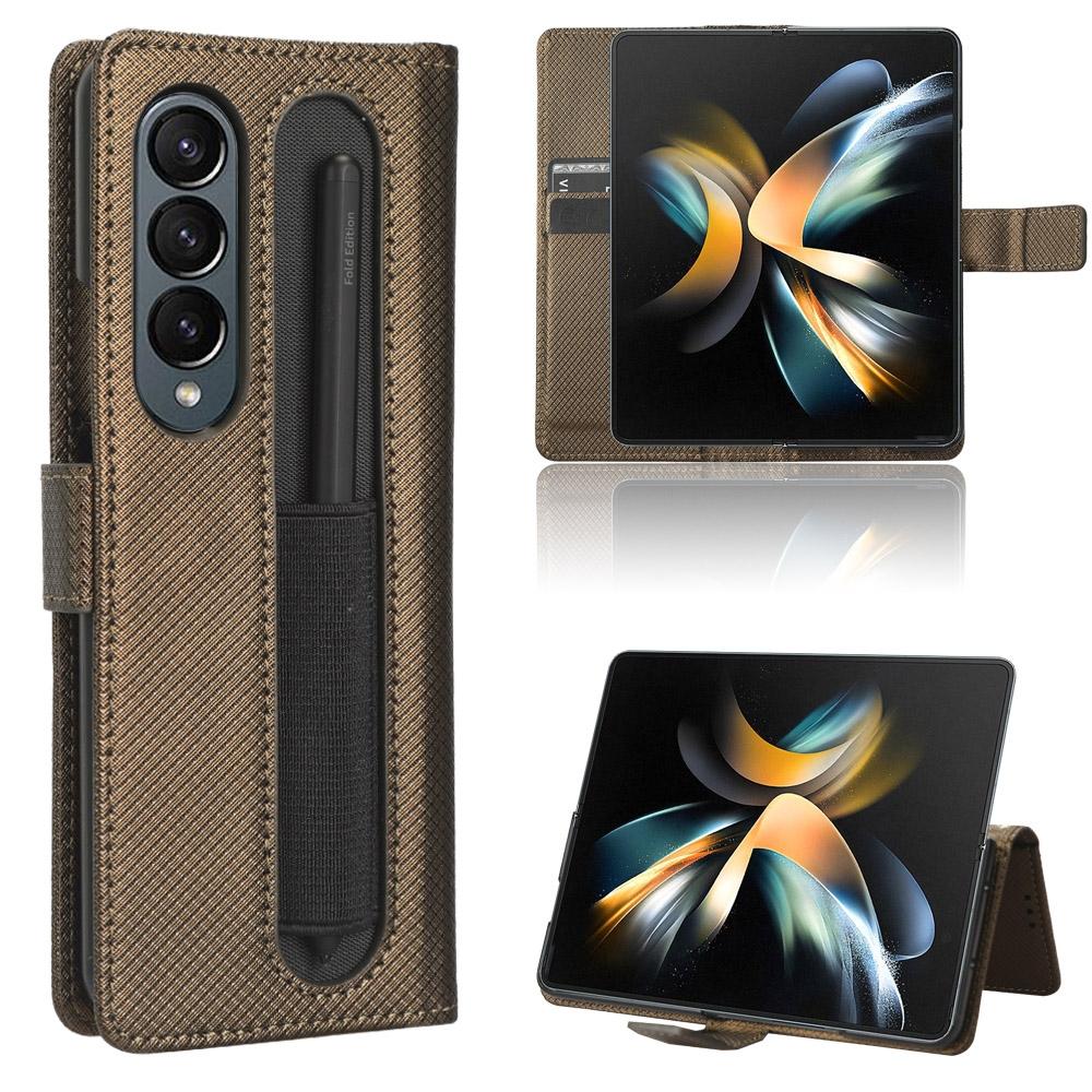 V562-D422116300ADE-202505221937-00 For Samsung Galaxy Z Fold4 5G Textured Leather Phone Case - Brown - Image 1