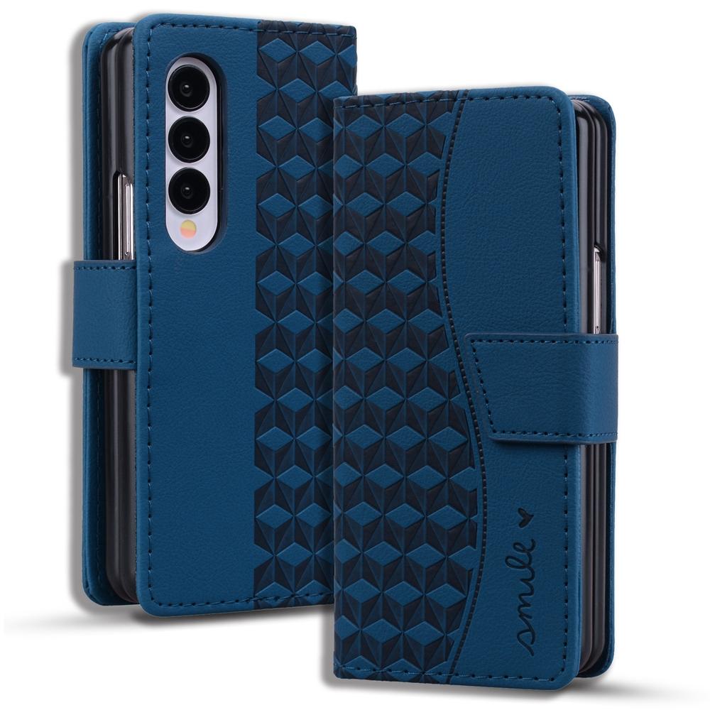 V562-D505448500ADE-202505221912-00 For Samsung Galaxy Z Fold4 5G Leather Phone Case With Diamond Buckle And Lanyard - Royal Blue - Image 1
