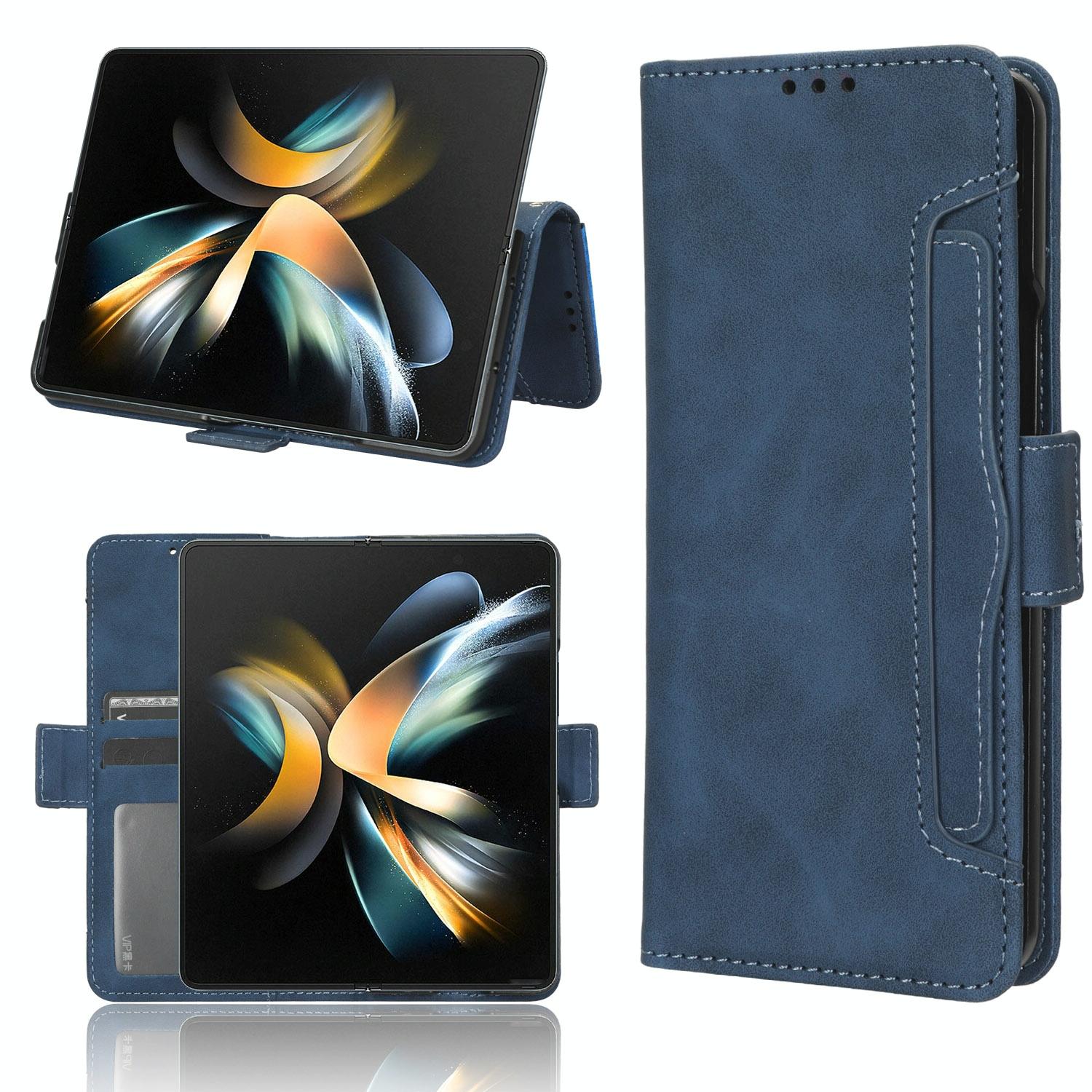 V562-D620116300ADE-202502241525-00 For Samsung Galaxy Z Fold4 5G Leather Phone Case With Card Slots And Calf Texture - Blue - Image 1