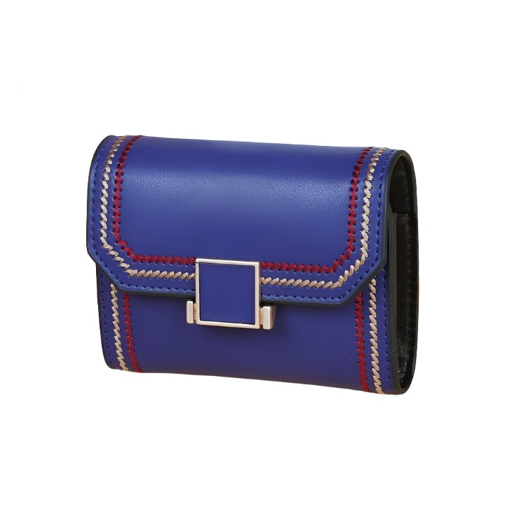 V562-D9510BCC-202504021920-00 Snap Button Rfid Leather Wallet - Compact Design - Dark Blue - Image 1