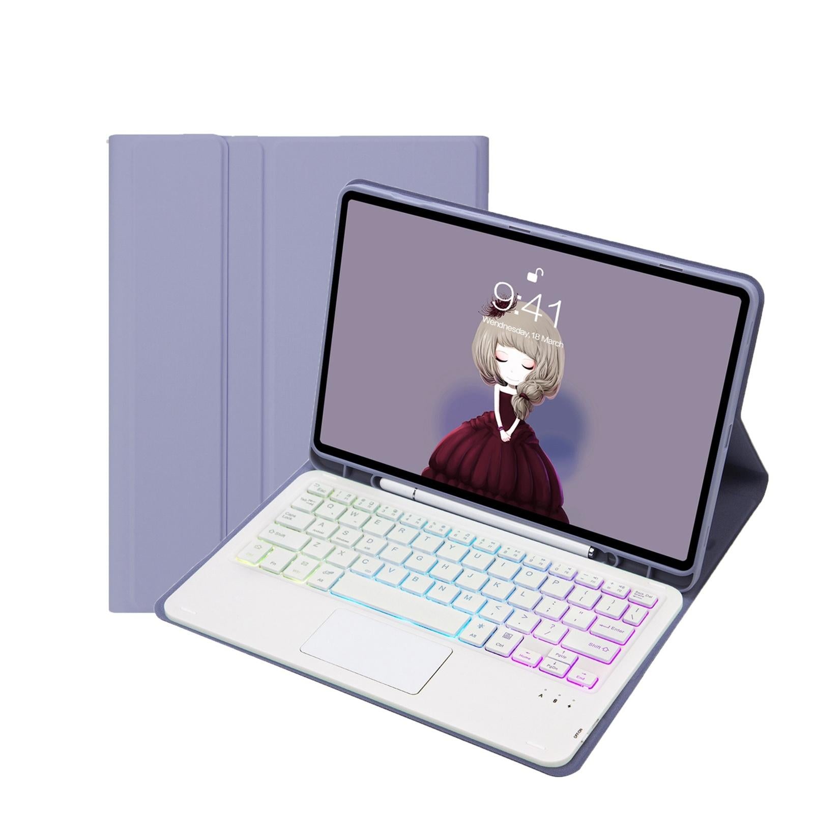 V562-E100610300ADE-202504291936-00 Bluetooth Keyboard Leather Case For Ipad 9.7 2018 & 2017 / Pro 9.7 / Air 2 With Touch Pad & Backlight - Purple - Image 1