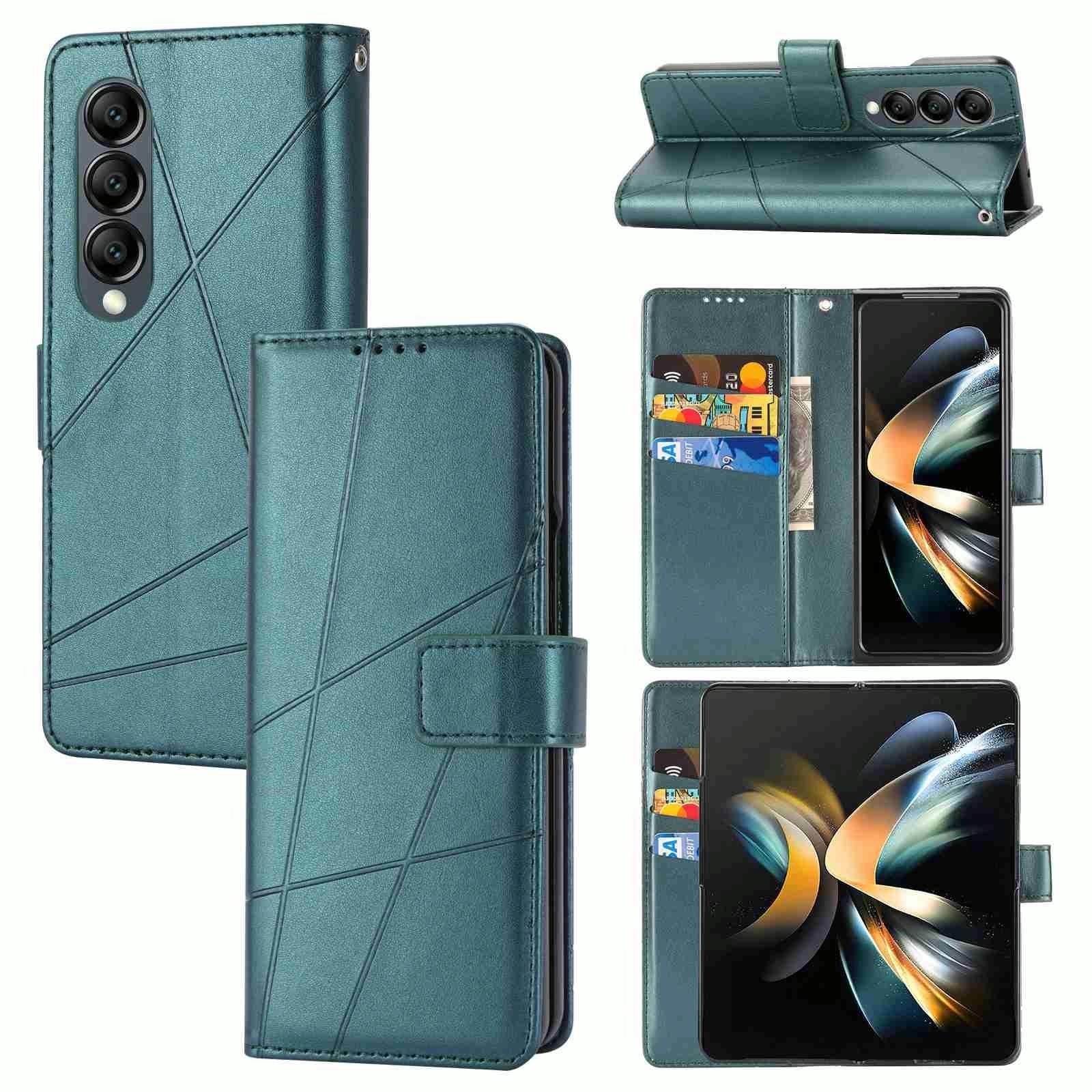 V562-E102570600ADE-202505221906-00 For Samsung Galaxy Z Fold4 5G Embossed Pu Leather Phone Case - Green - Image 1