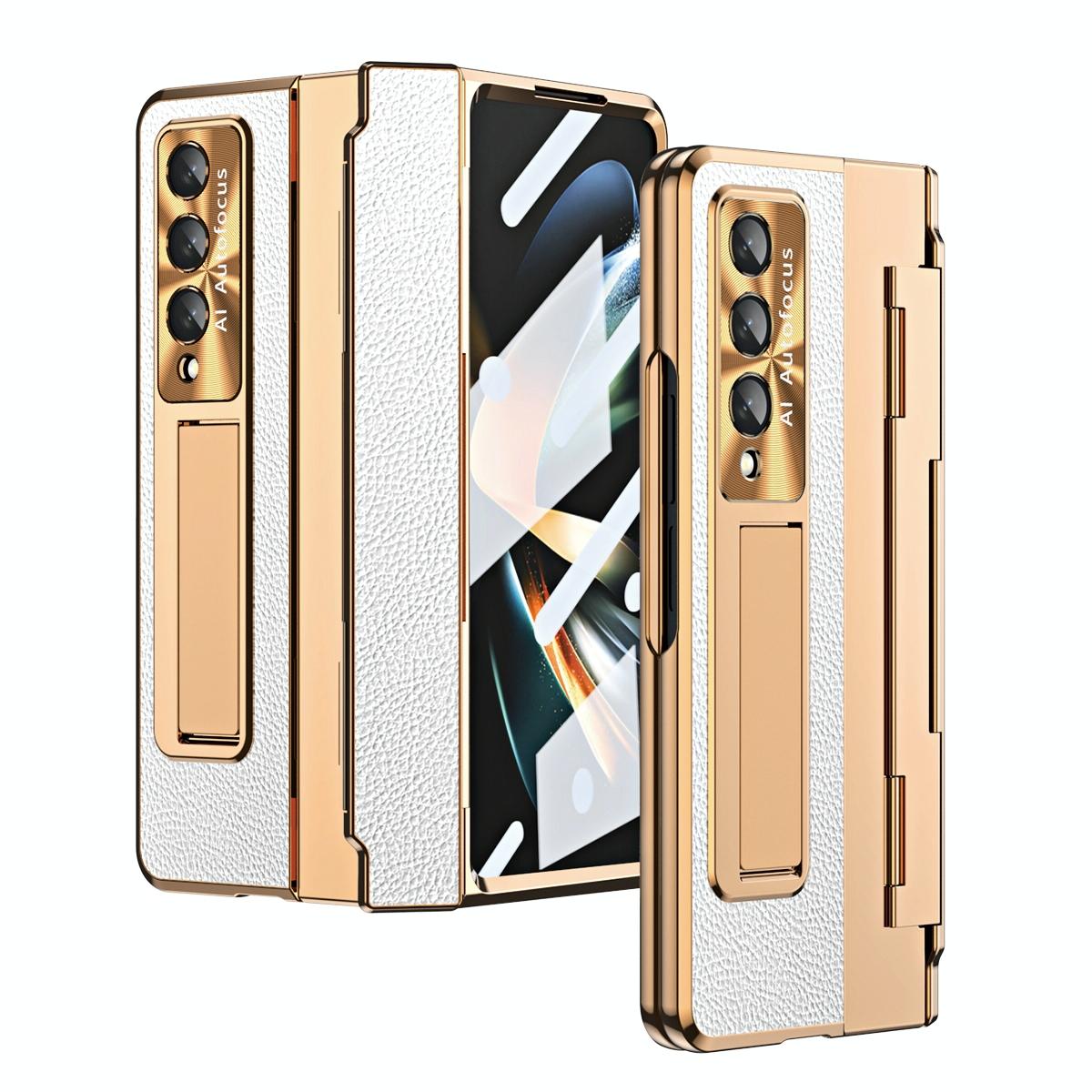 V562-E102850400ADE-202504292036-00 For Samsung Galaxy z Fold4 5G Full Coverage Phone Case with Hinge - Integrated Design - Gold + White - Image 1