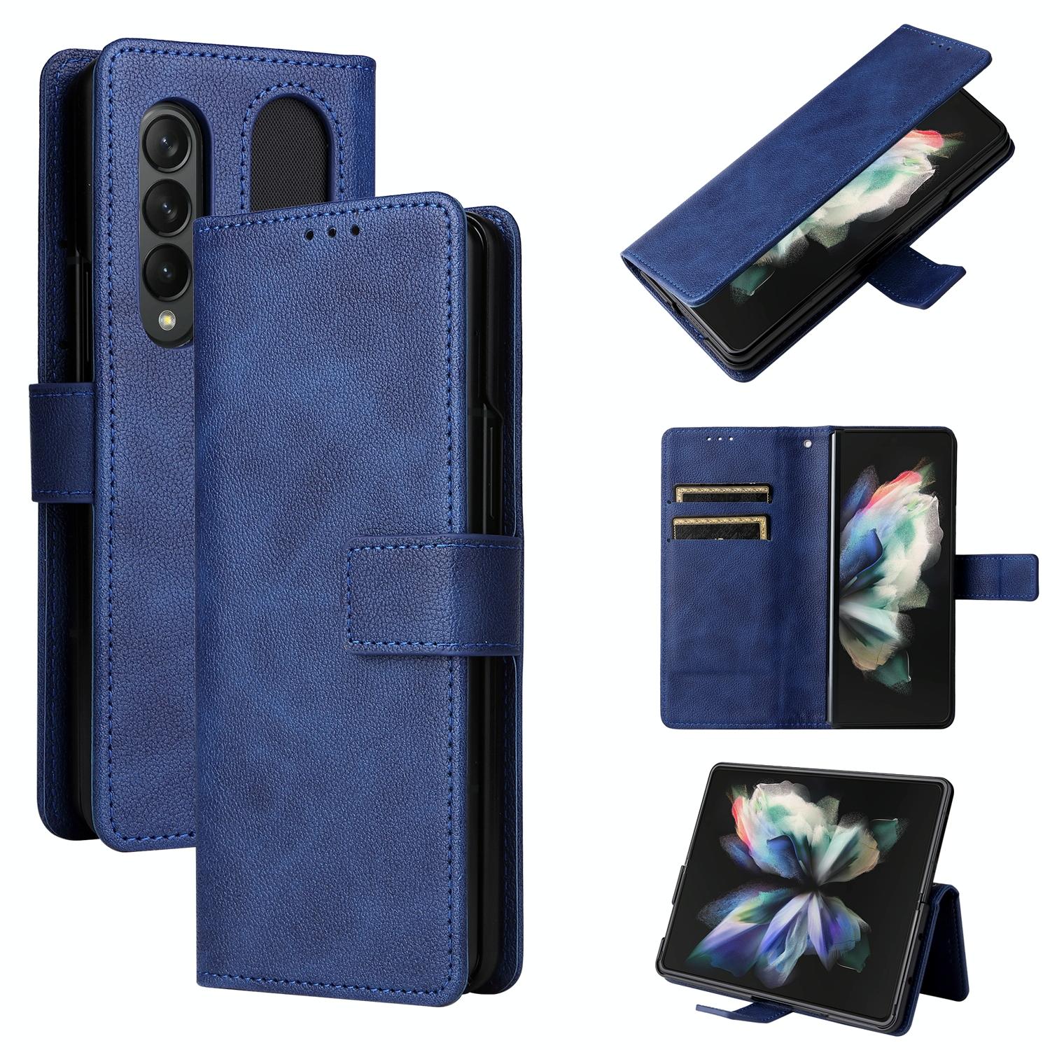 V562-E103106300ADE-202505291313-00 For Samsung Galaxy Z Fold4 5G Leather Flip Case With Pen Slot - Royal Blue - Image 1
