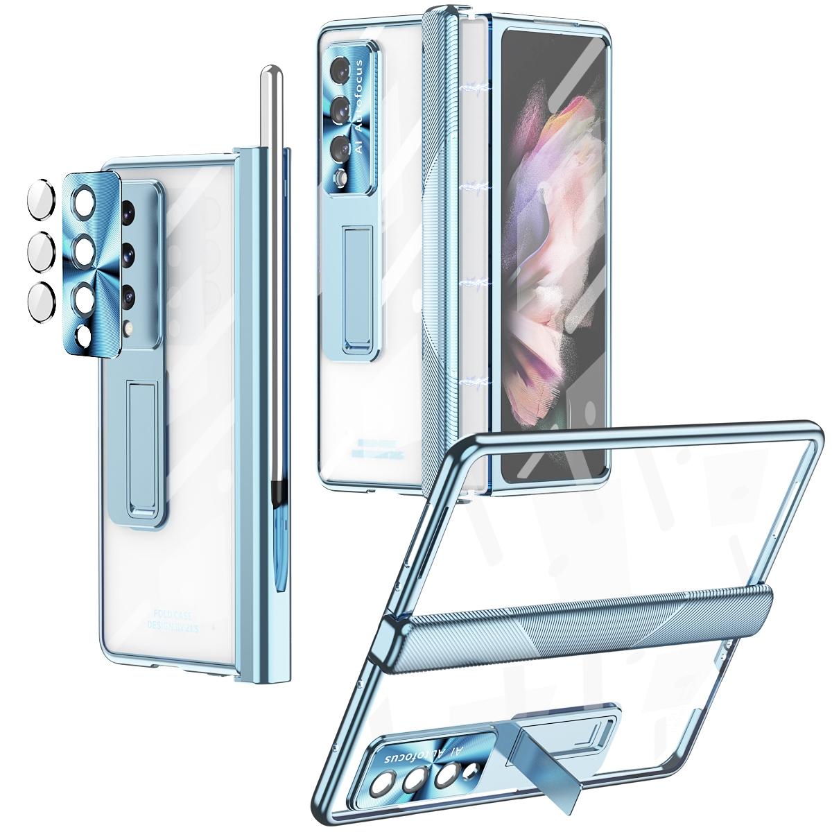 V562-E106553400ADE-202505221933-00 For Samsung Galaxy Z Fold4 5G Magnetic Phone Case With Holder - Plating Finish - Blue - Image 1
