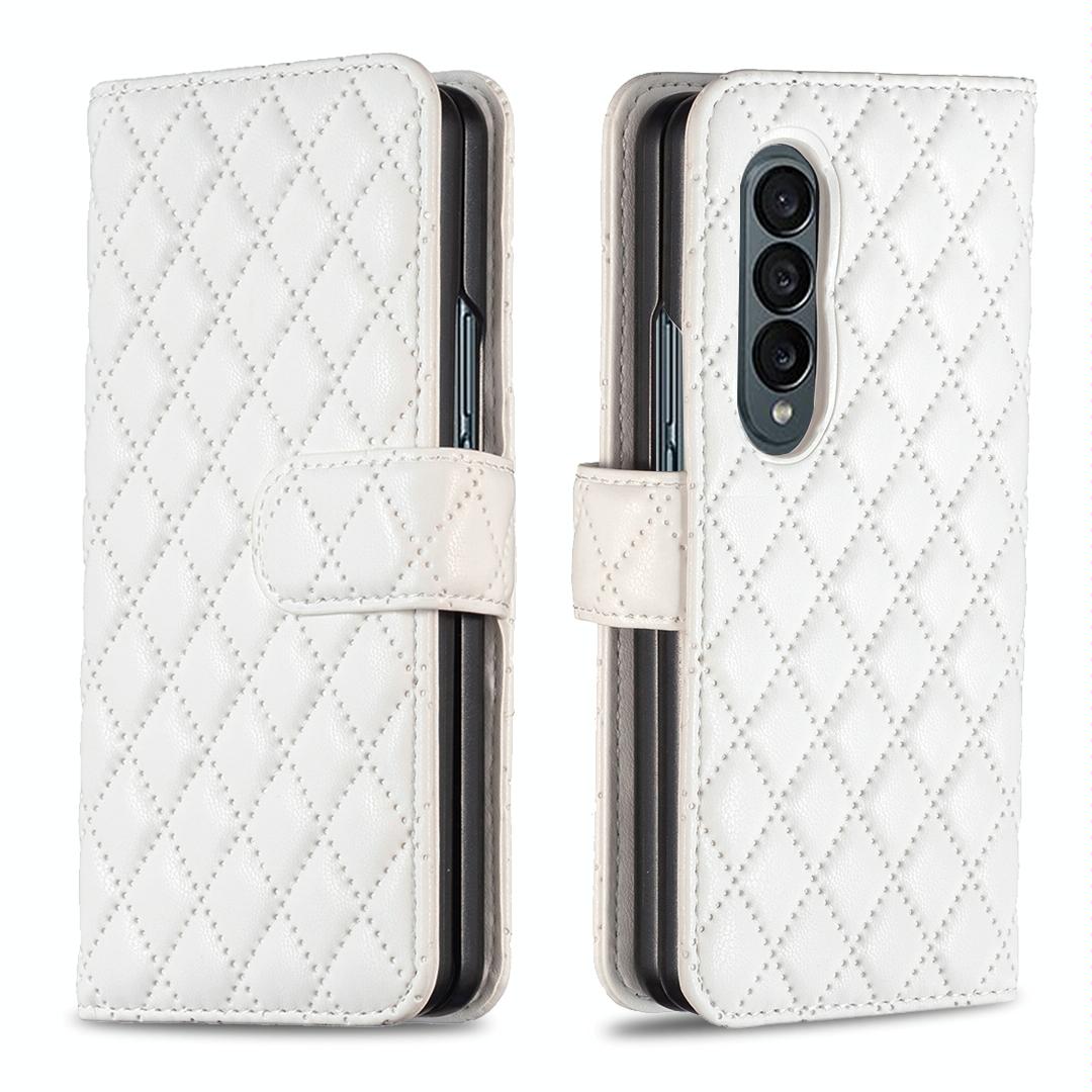 V562-E109165300ADE-202505291336-00 For Samsung Galaxy Z Fold4 5G Diamond Lattice Flip Wallet Case - White - Image 1
