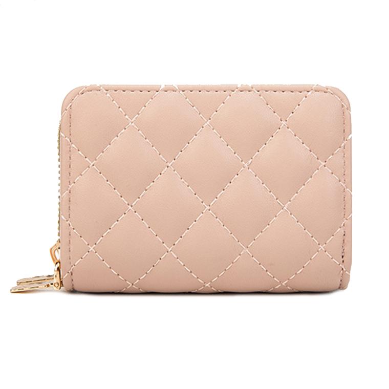 V562-E1098774060DBT-202503281935-00 Double Layer Zipper Wallet Multi Card Slot Large Capacity Rhombus Design - Pink - Image 1