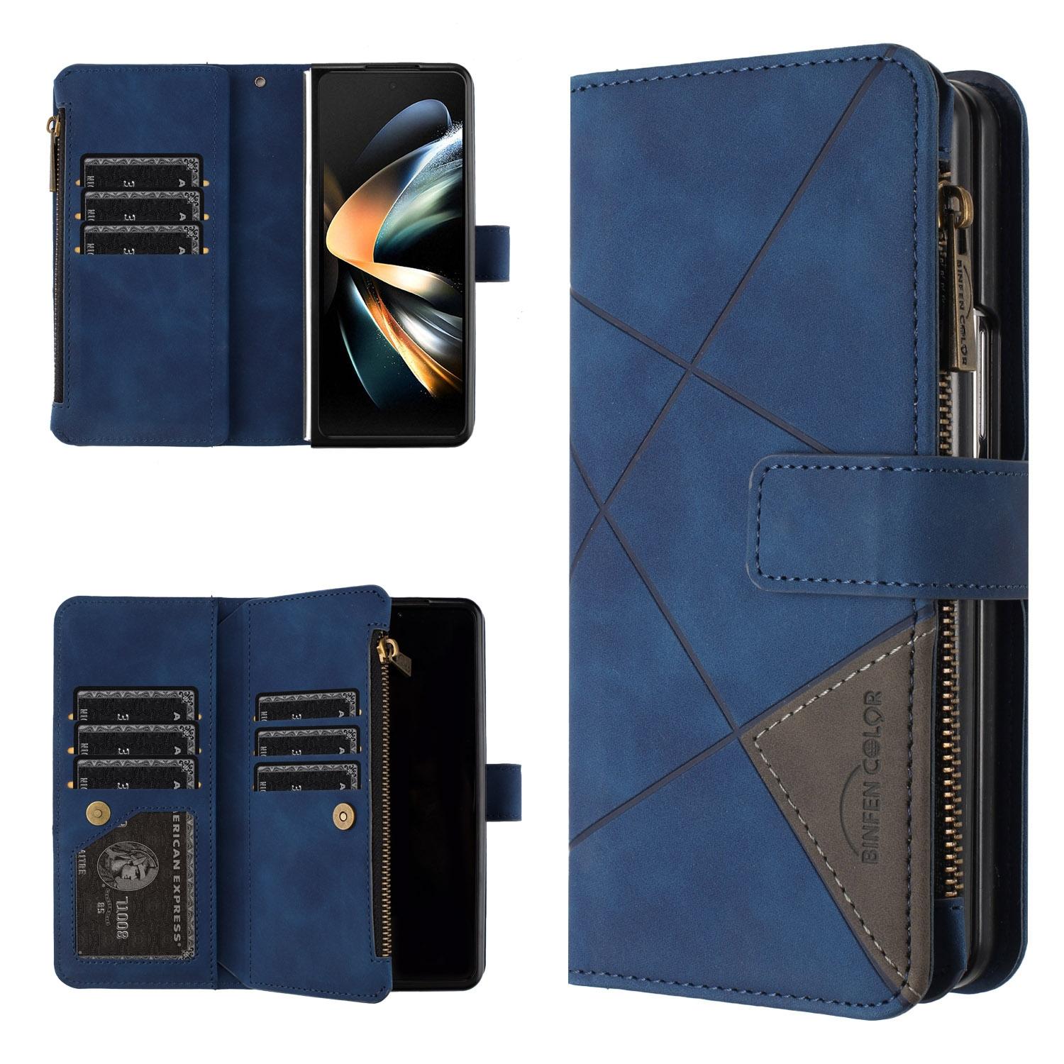 V562-E204661500ADE-202505291221-00 For Samsung Galaxy Z Fold4 5G Leather Zip Wallet With Rhombus Texture - Blue - Image 1