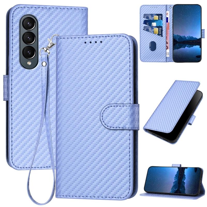 V562-E209615600ADE-202505221911-00 For Samsung Galaxy Z Fold4 5G Carbon Fiber Leather Phone Case With Lanyard - Light Purple - Image 1