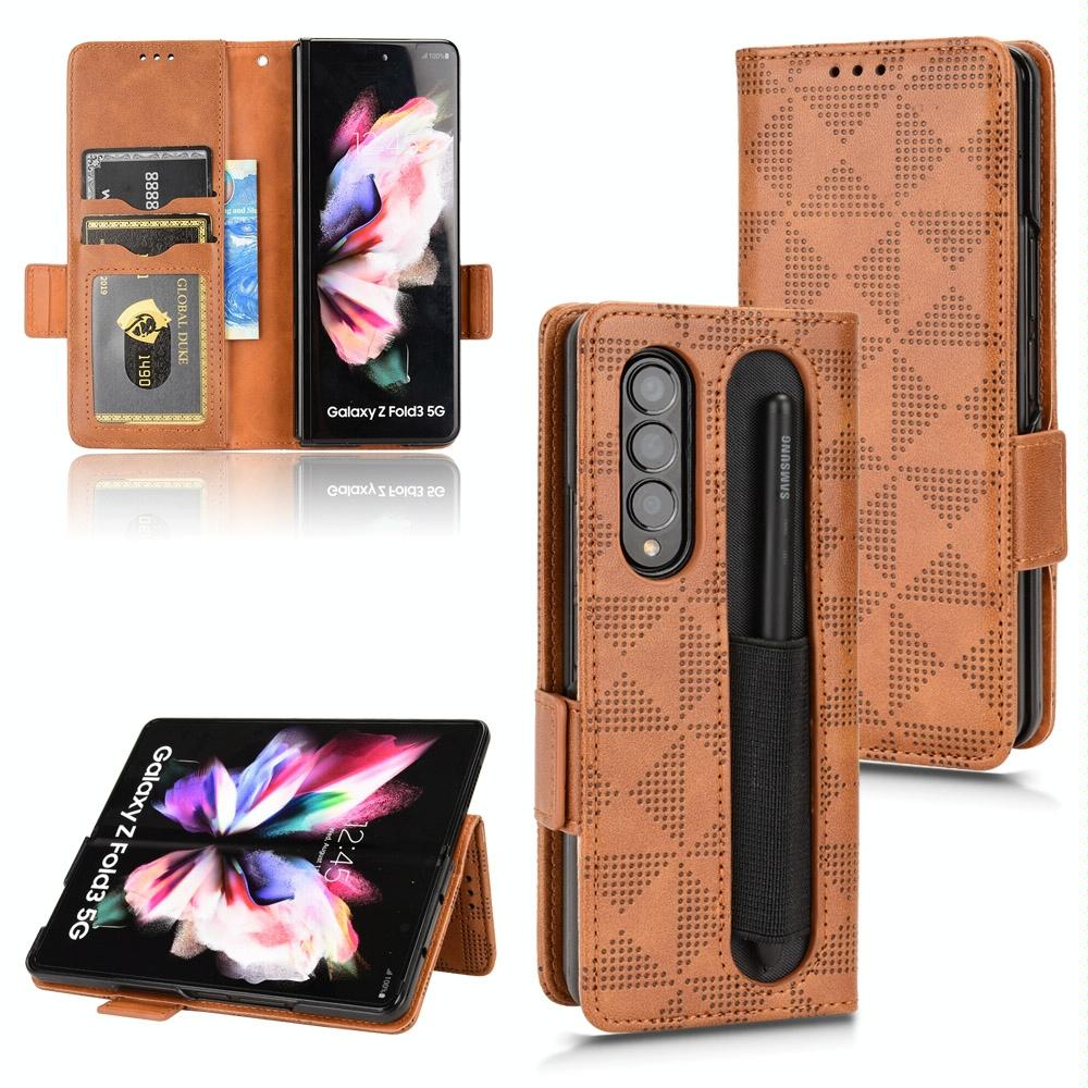 V562-E302583400ADE-202503211310-00 For Samsung Galaxy Z Fold4 5G Symmetrical Leather Triangle Phone Case - Brown - Image 1