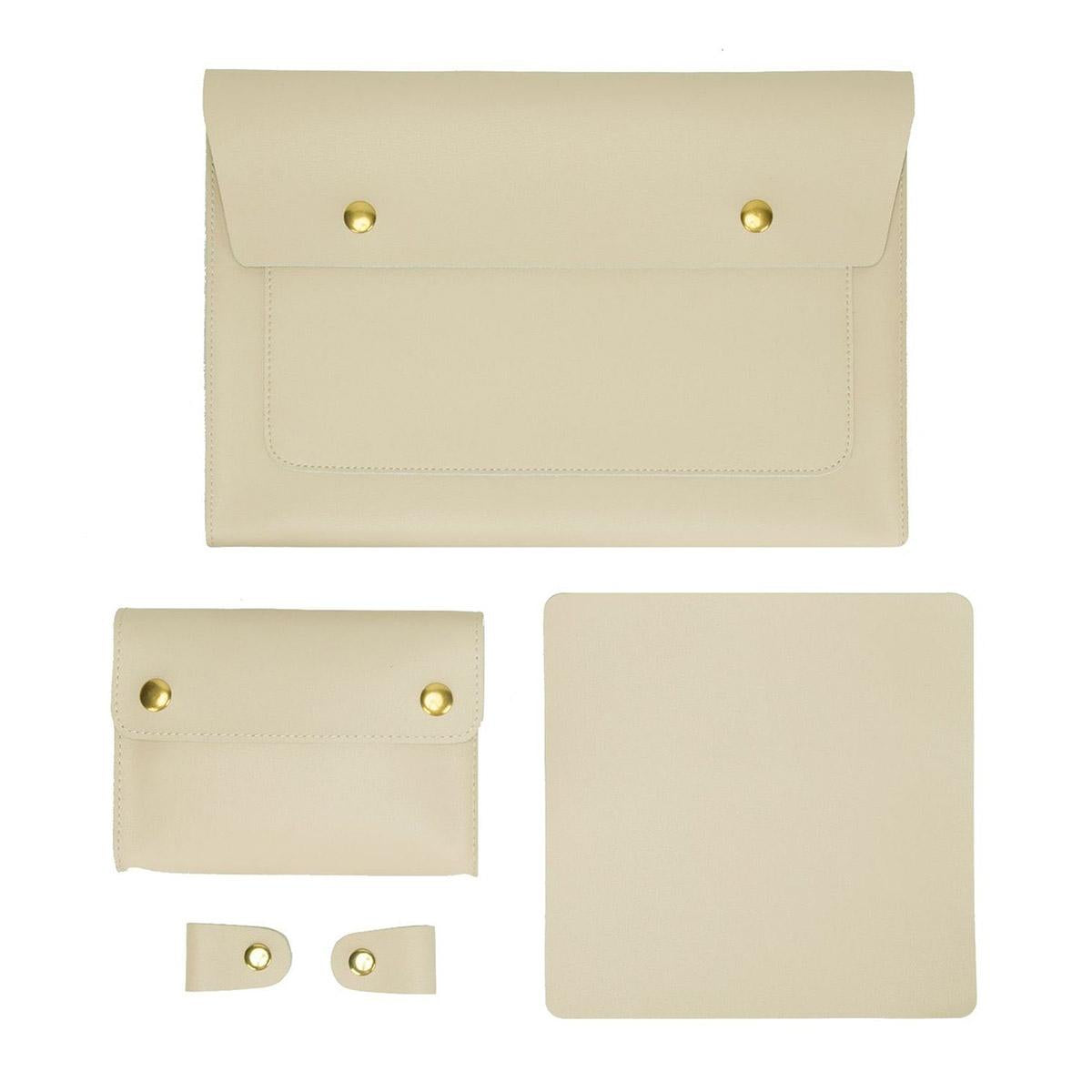 V562-E3061452060DBT-202504022016-00 Waterproof Leather Laptop Liner Bag - 15 Inches 3-in-1 Design - Apricot - Image 1