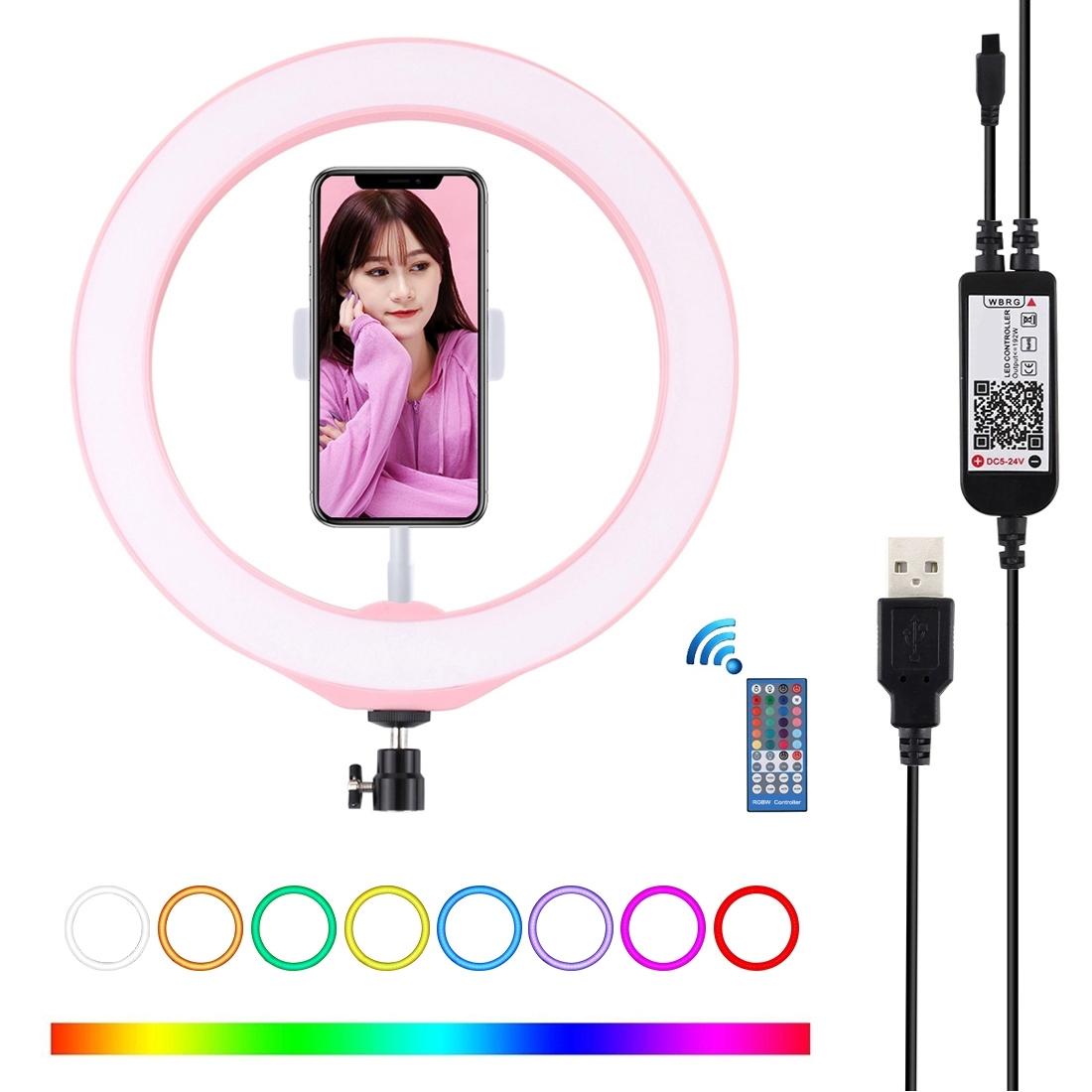 V562-F034UP-202504301328-00 10.2 Usb Rgbw Led Ring Light with Tripod & Remote for Vlogging & Photography - Pink - Image 1