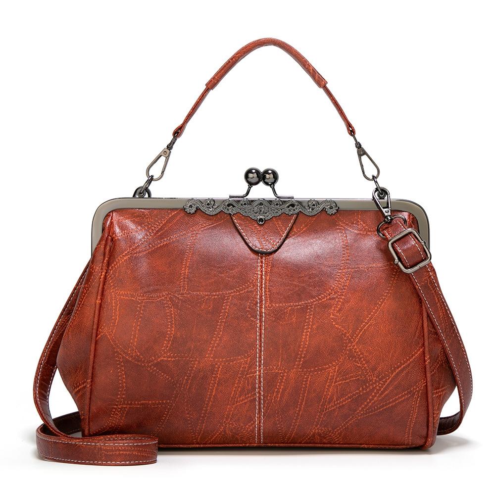 V562-F1030443060DBT-227060-00 Adjustable Leather Crossbody Bag with Vintage Buckle - Brown - Image 1