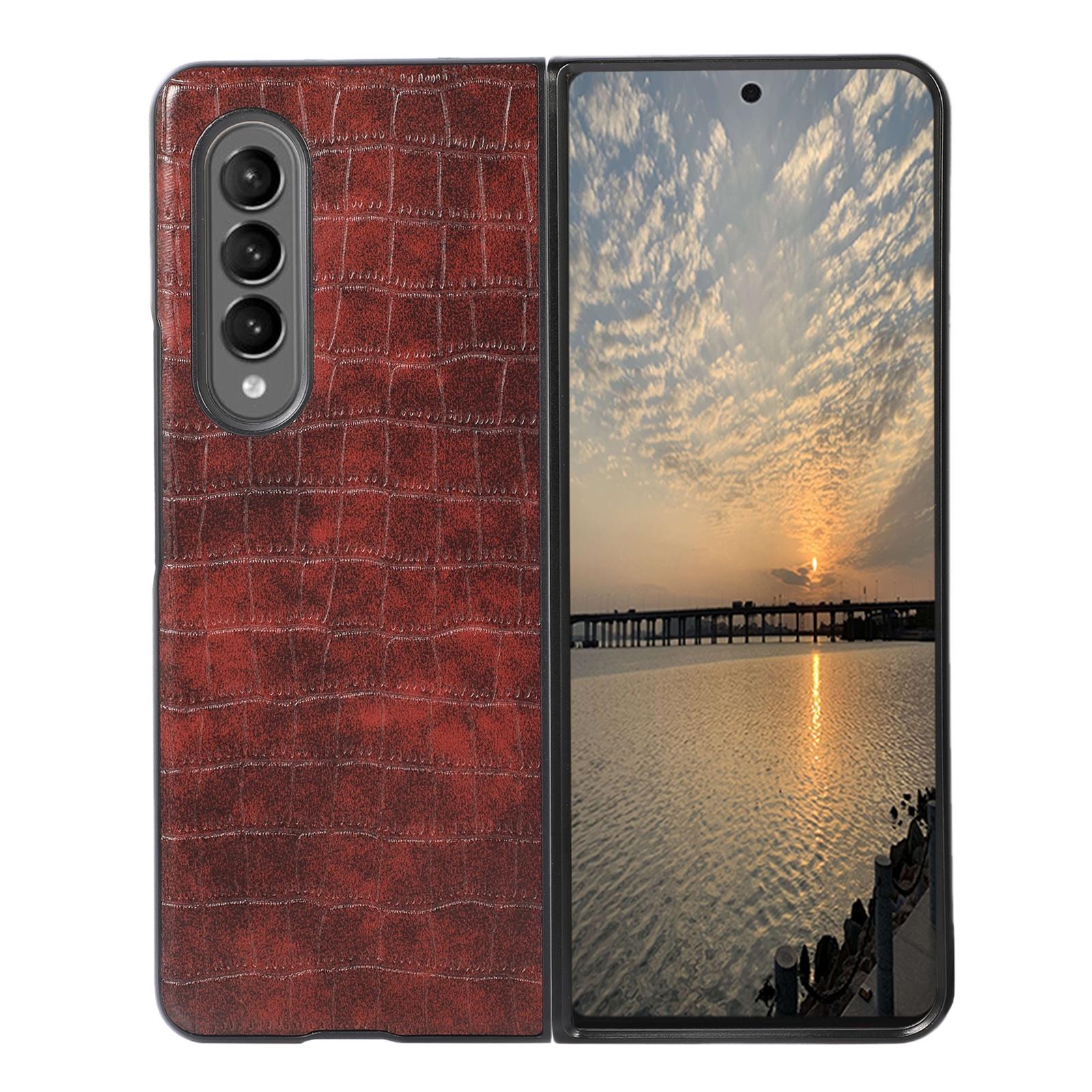 V562-F103370300ADE-202504292053-00 For Samsung Galaxy Z Fold4 5G Foldable Crocodile Texture Phone Case - Pu Leather - Dark Brown - Image 1