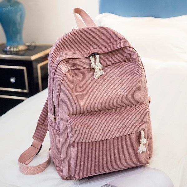 V562-F105113940DBT-202505271247-00 Girls' and Women Corduroy Backpack - School - Pink - Image 1