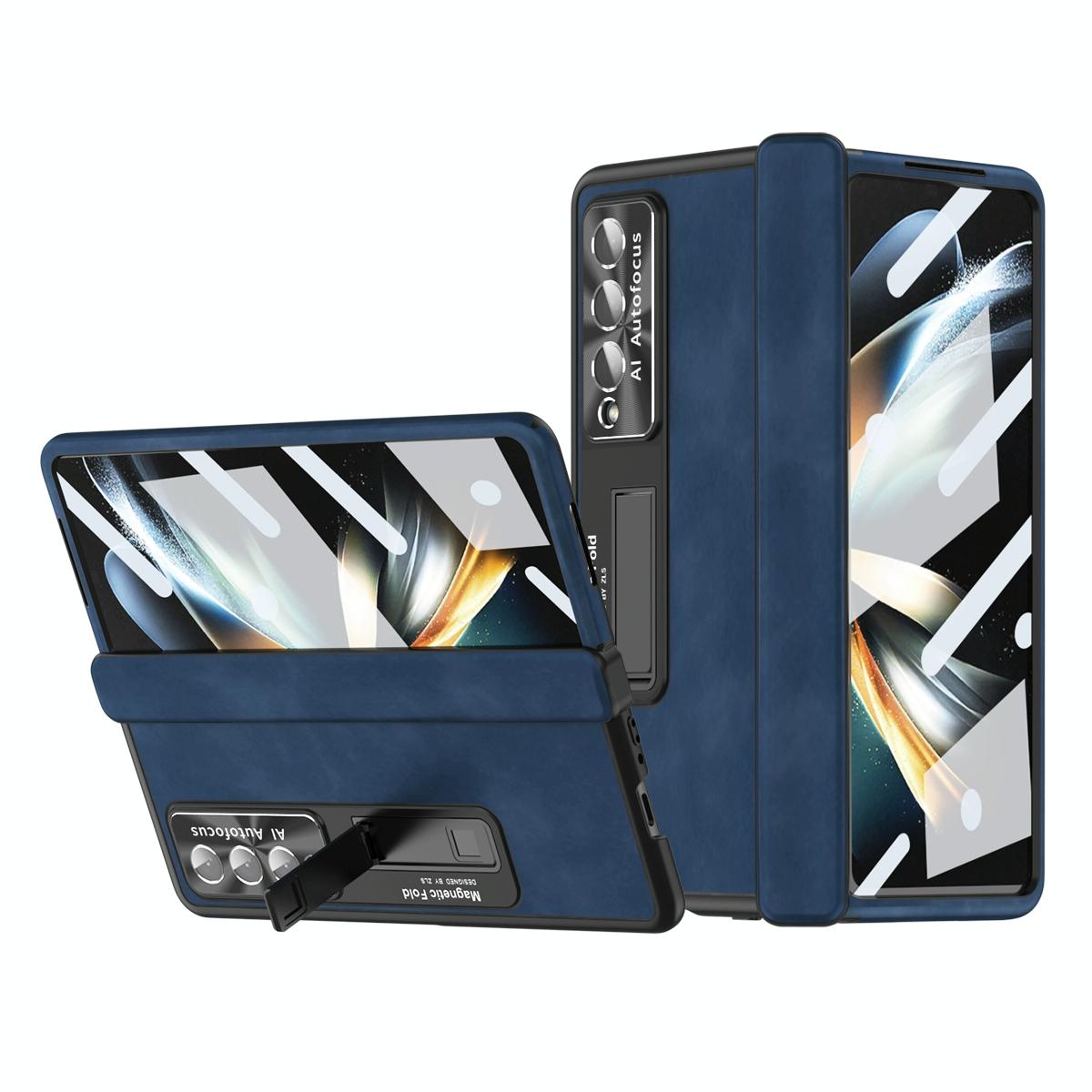 V562-F105351400ADE-202503211515-00 For Samsung Galaxy Z Fold4 5G Magnetic Phone Case - Napa Pattern - Royal Blue - Image 1