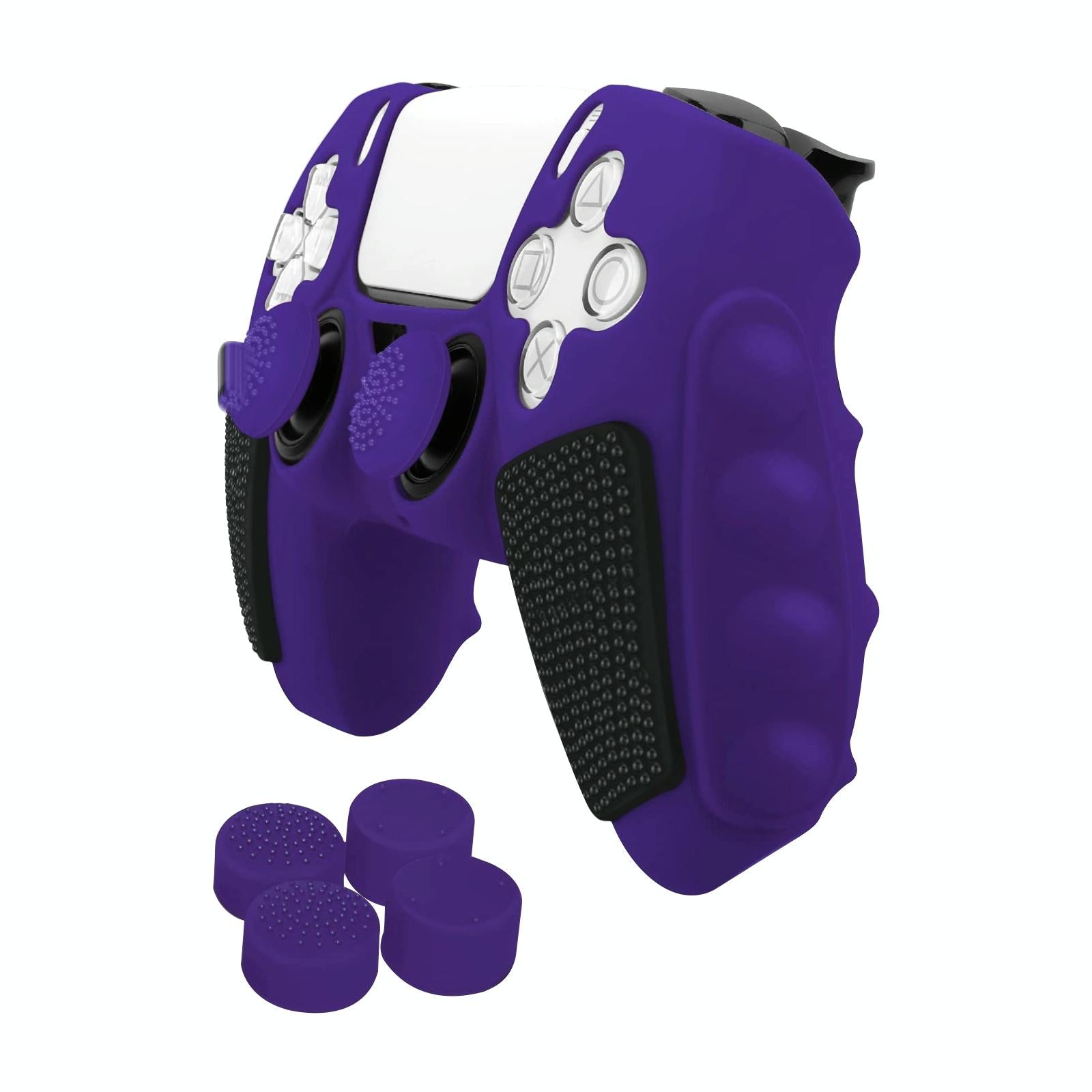 V562-F105627600ADE-202504182005-00 Silicone Gamepad Protective Case for Sony Ps5 with Splicing Design and Rocker Caps - Purple Black - Image 1