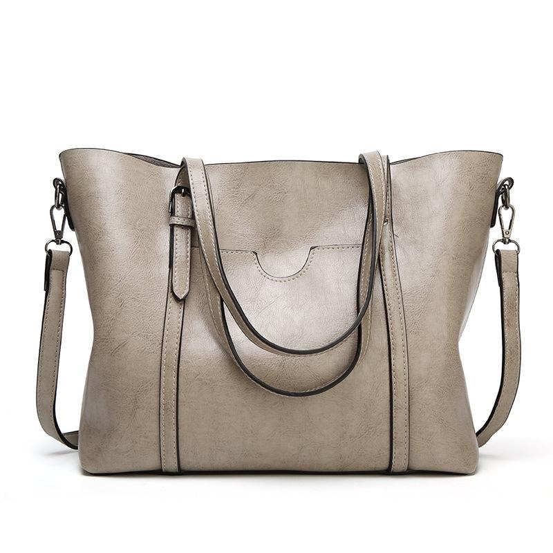 V562-F1087371060DBT-202503041341-00 Stylish All-match Leather Handbag - Wax Finish - Dark Grey - Image 1