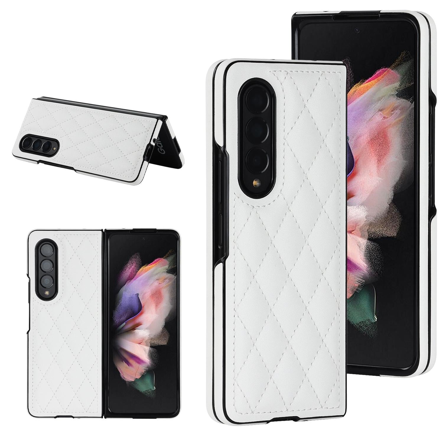 V562-F109201400ADE-202503211345-00 For Samsung Galaxy Z Fold4 5G Foldable Microfiber Phone Case - Rhombic Design - White - Image 1