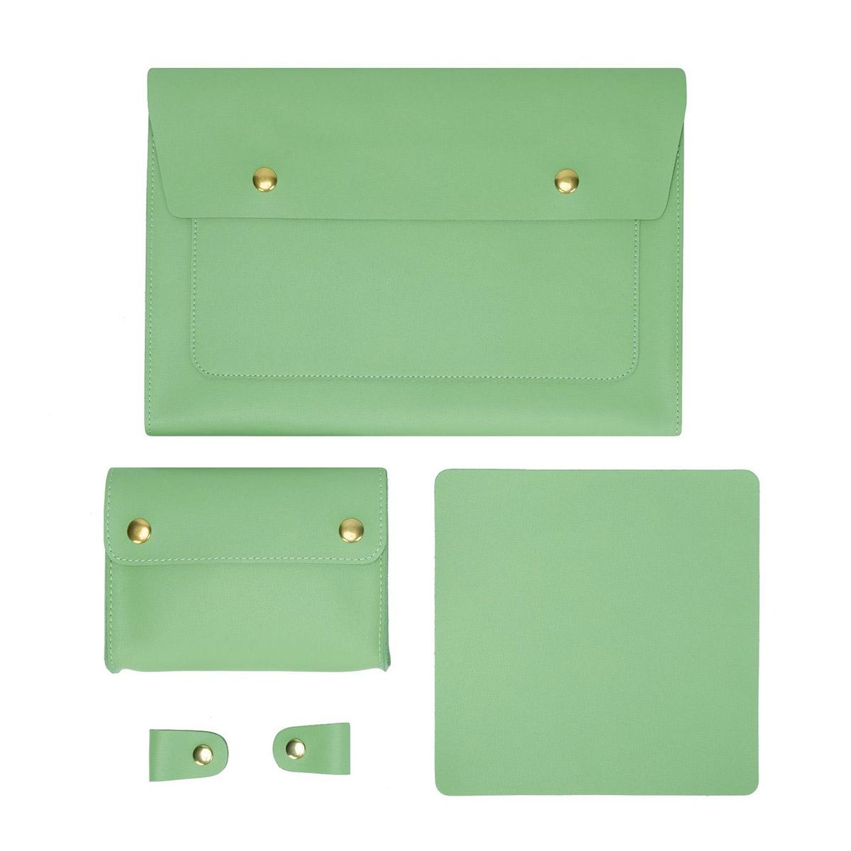 V562-F2061452060DBT-202504251800-00 3-in-1 Waterproof Leather Laptop Liner Bag - 14 Inches - Avocado Green - Image 1